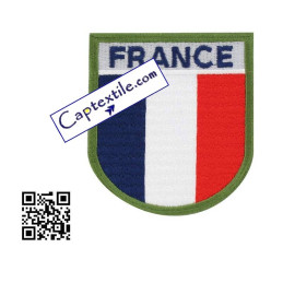 ECUSSON TRICOLORE MILITAIRE SUR VELCRO BRODE FRANCE tour kaki